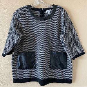 Calvin Klein Womens Black Zigzag  Lambswool Short Sleeve Sweater, size L